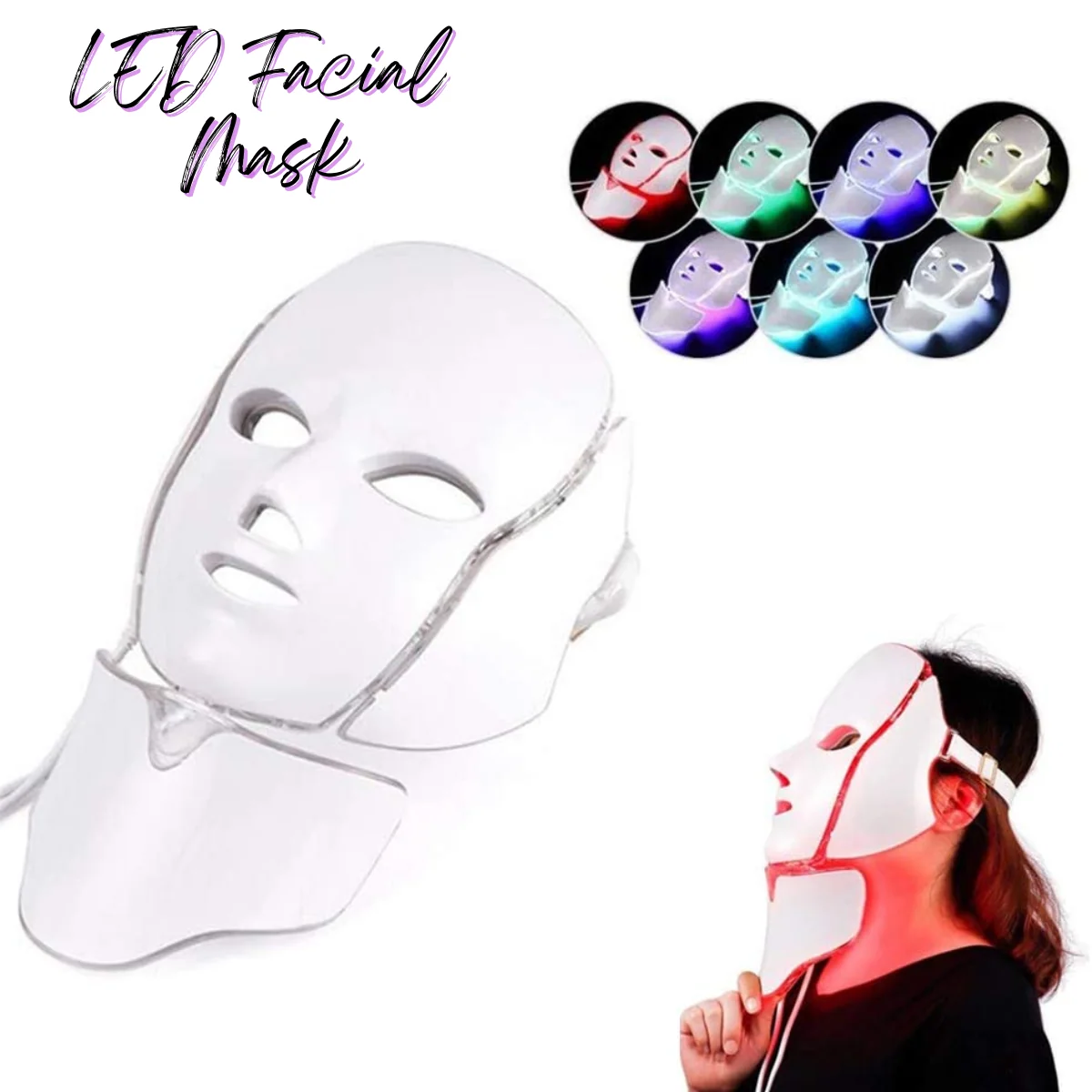 LED Facial Mask 7 Color Light Therapy - Saudi