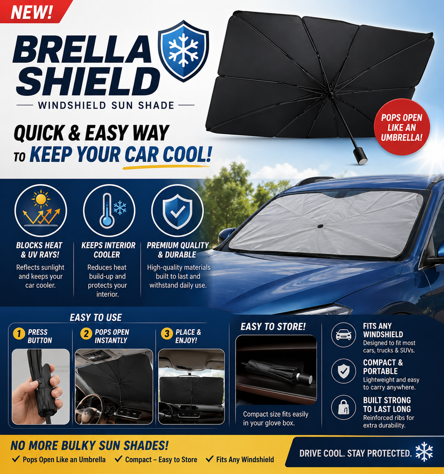 BrellaShield™ Car Sunshade – Foldable Windshield Heat & UV Shield