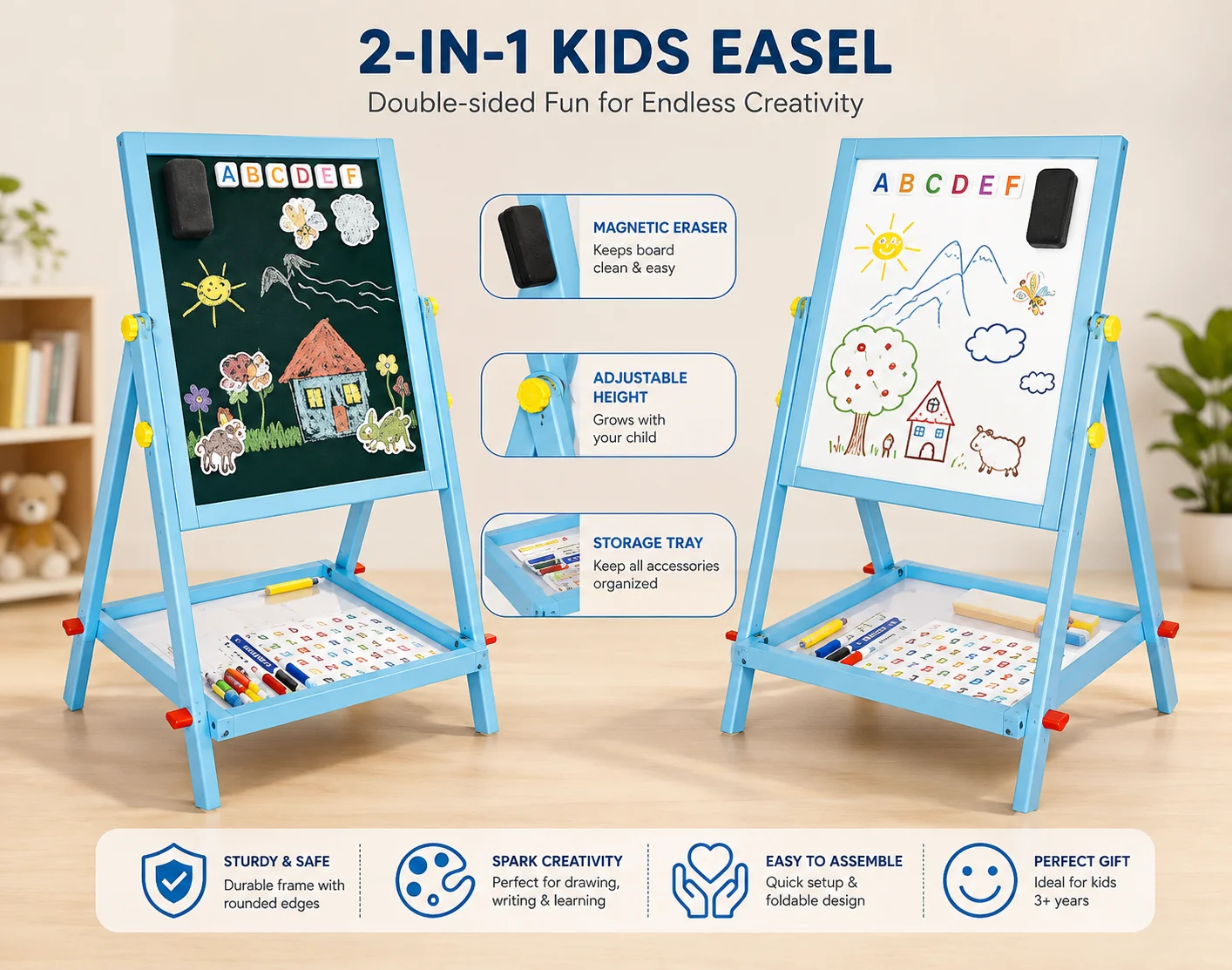 Double-Sided Art Easel for Kids