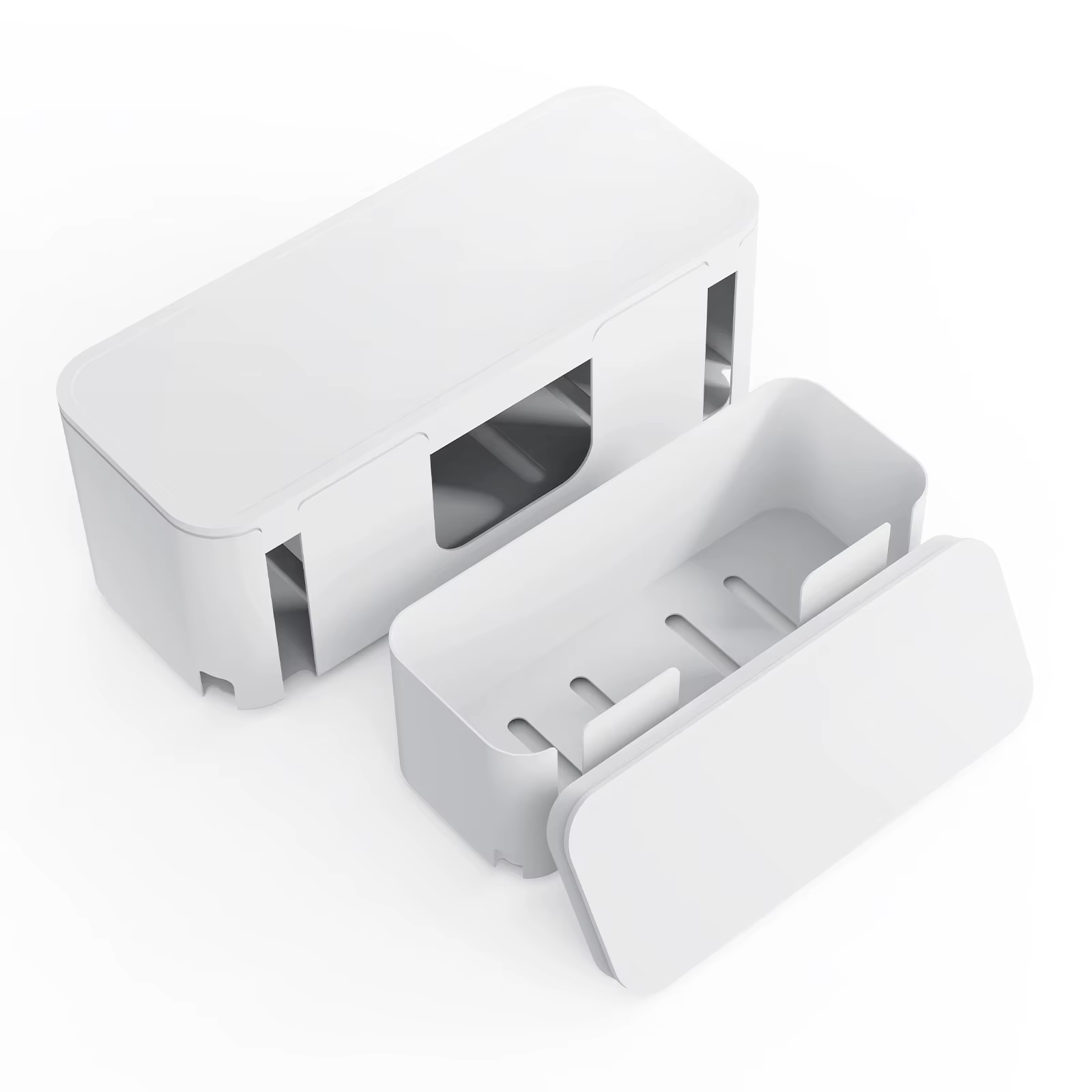 Cable Management Box - White Cord Organizer for Desk & TV Wires