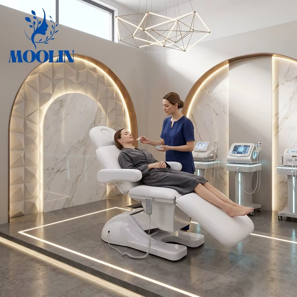 MOOLIN 3-Motor Electric Facial Beauty Bed - Adjustable & Ergonomic