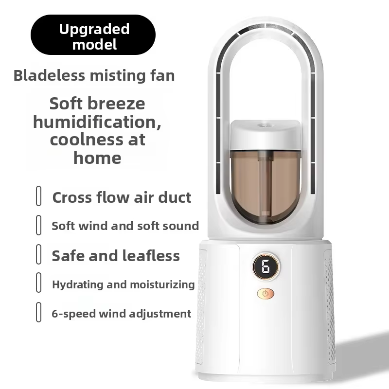 Desktop Bladeless Fan with Mist Spray Cooling - 6 Speed, LED Display