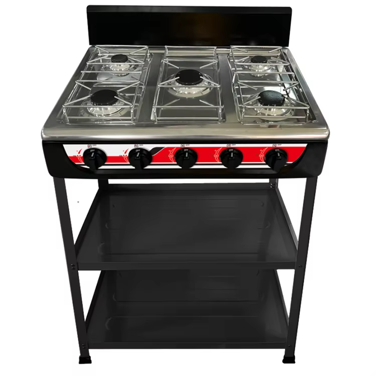 JK-005HHC Outdoor Gas Stove with 5 Burners and Shelves