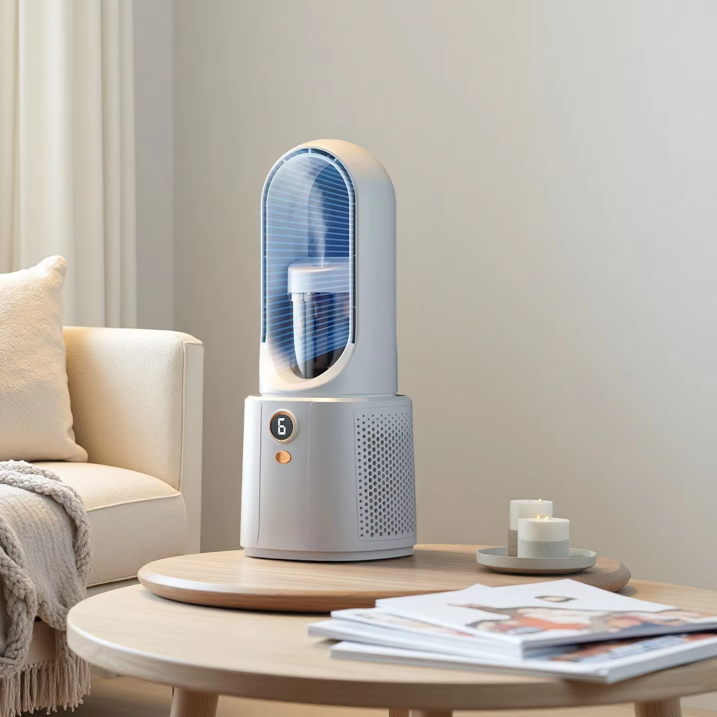 Bladeless Mist Fan with Humidifier - 6 Speed USB Rechargeable