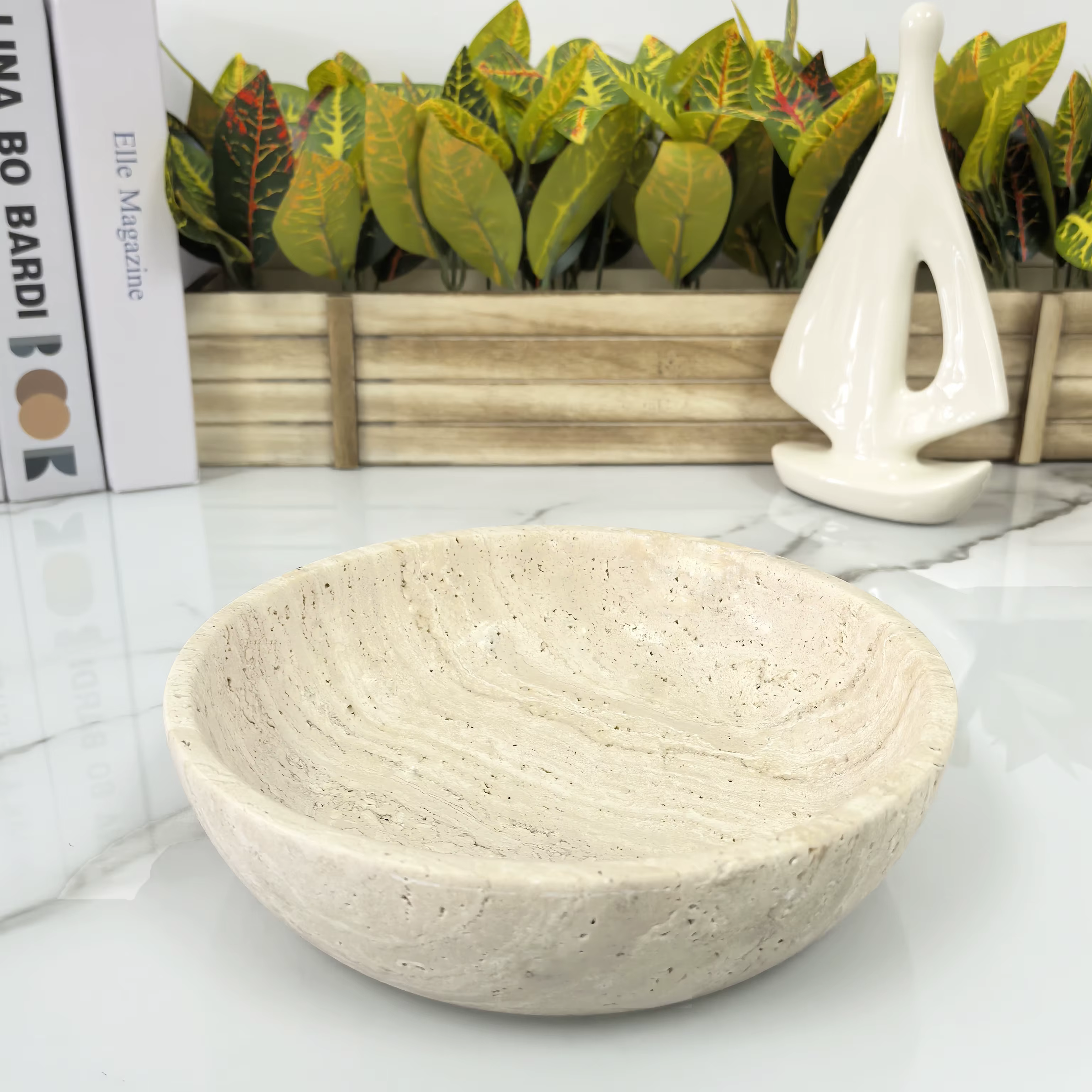 Natural Travertine Bowl - 7.87'' Decorative Tray for Home & Office