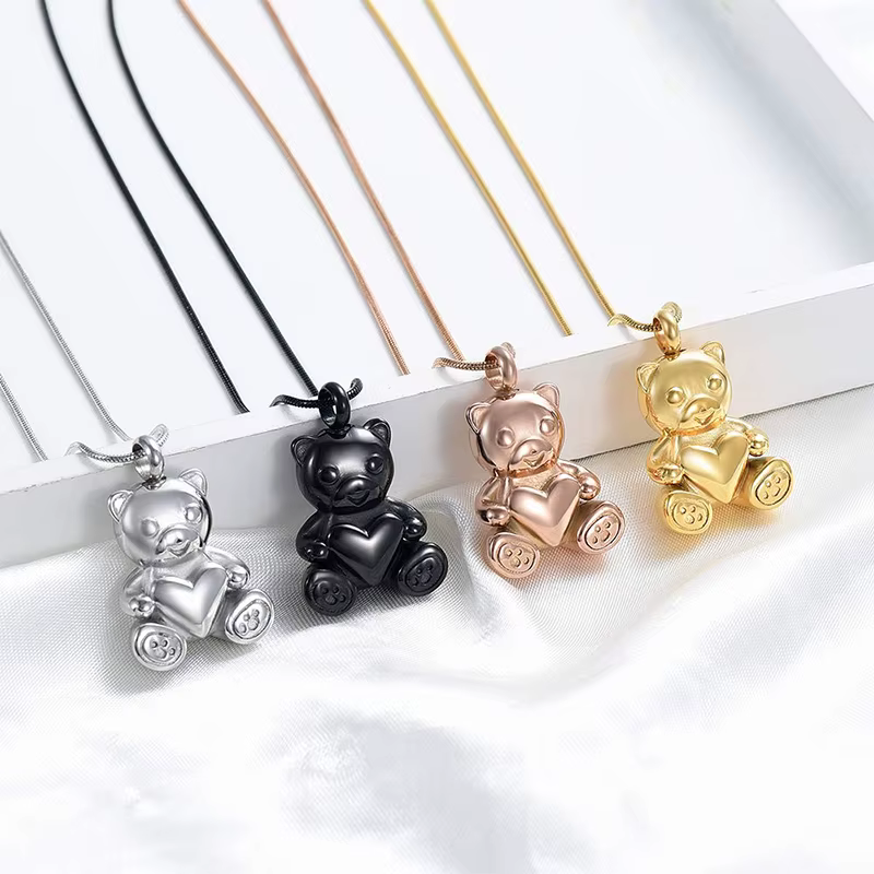 Stainless Steel Teddy Bear Pendant Necklace - Memorial Ash Keepsake