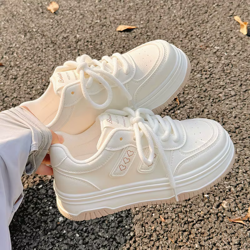 Women's White Faux Leather Platform Sneakers - Casual & Comfortable