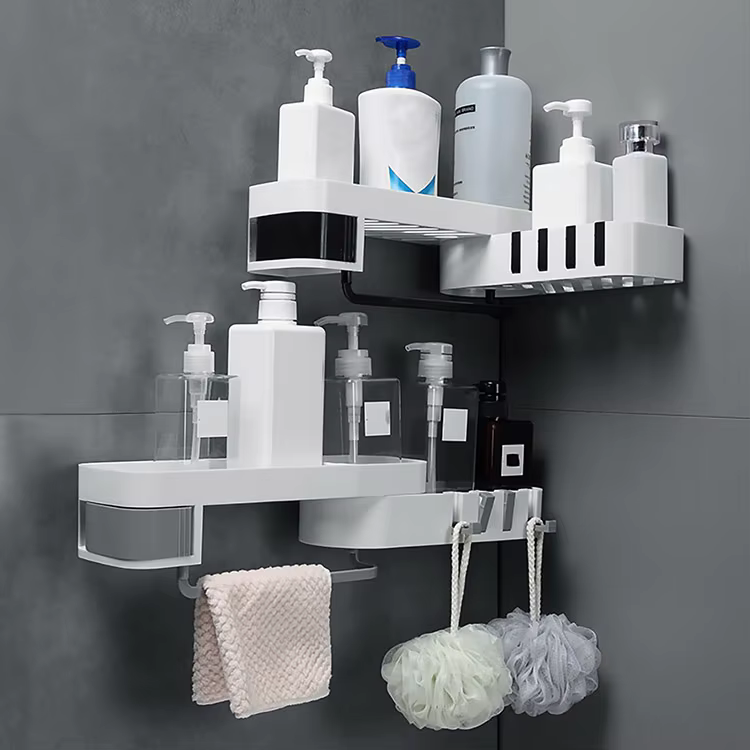 Corner Bathroom Organizer Shelf - Wall Mounted Storage Rack