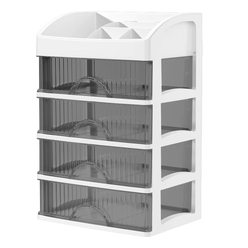 Multi-Layer Plastic Cosmetic Organizer with Transparent Drawers
