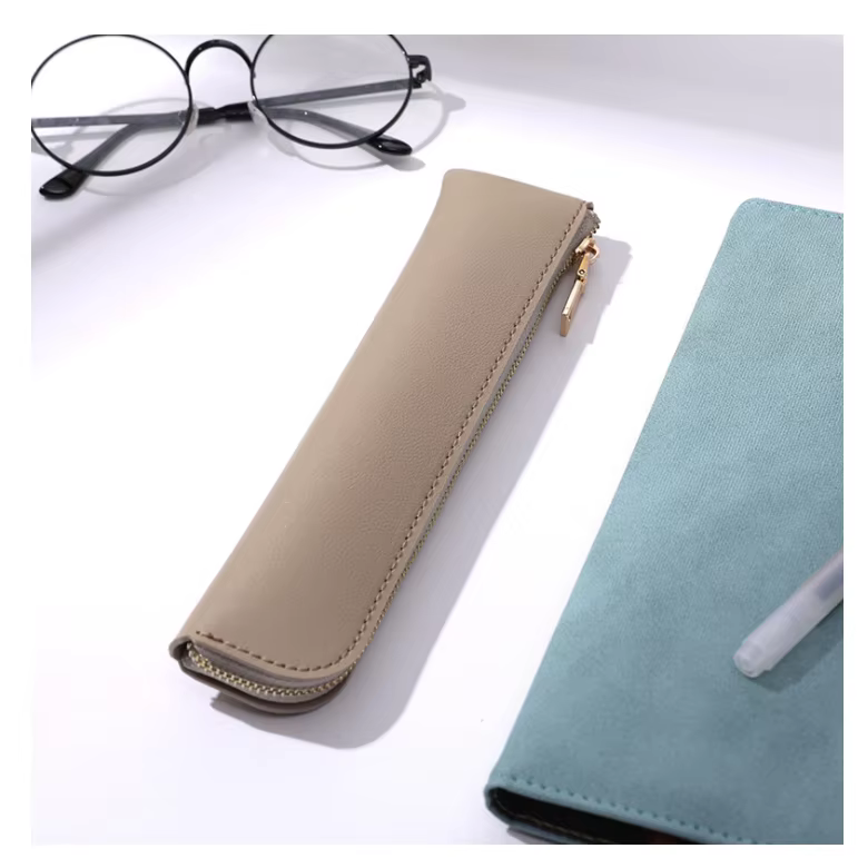 YY Solid Color Mini Pencil Case - Cute Leather Pouch for Pens & Brushes
