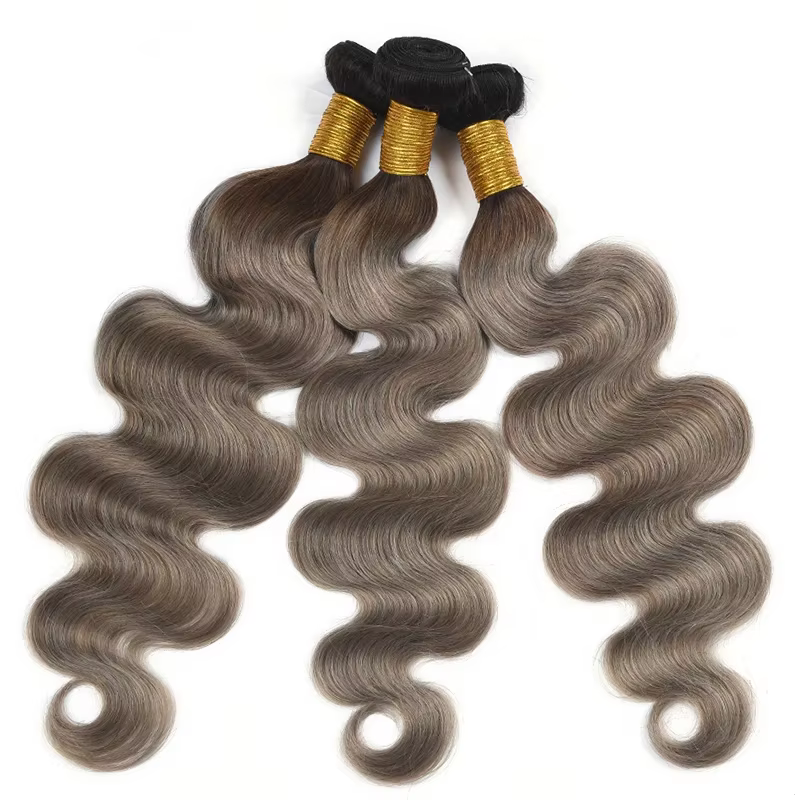 Ombre Gray Ash Blonde Body Wave Human Hair Weave Bundles - 100g