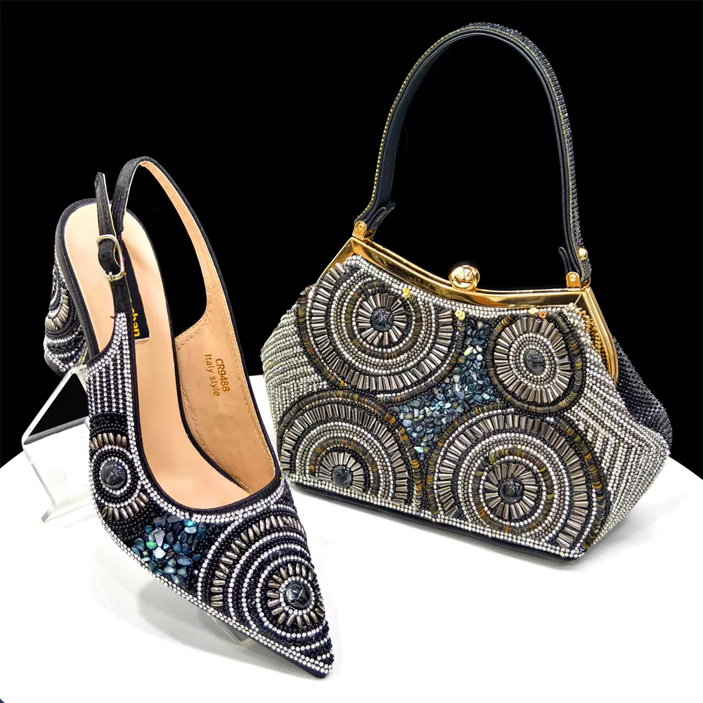 Luxury Rhinestone High-Heeled Pumps & Handbag Set
