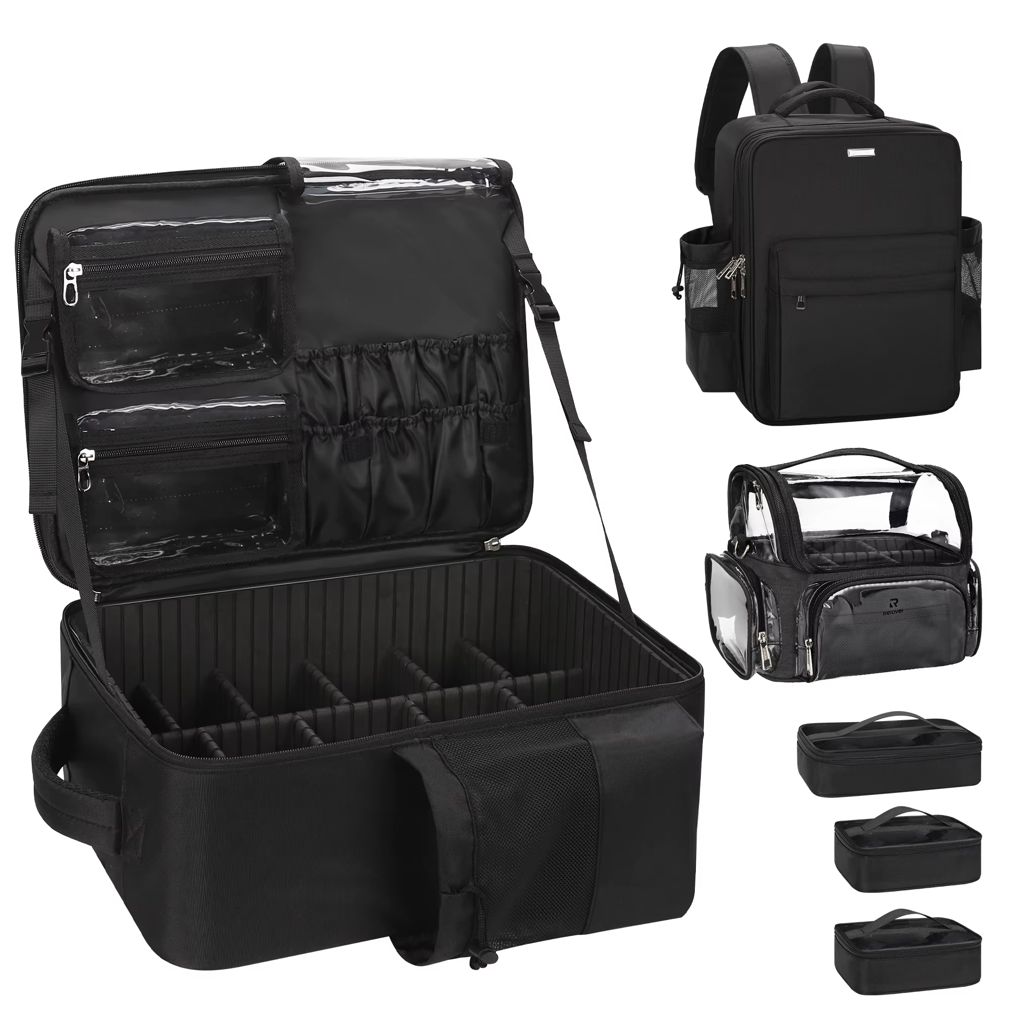 Relavel Extra Large Travel Train Case Cosmetic Organizer with Removable Pouches