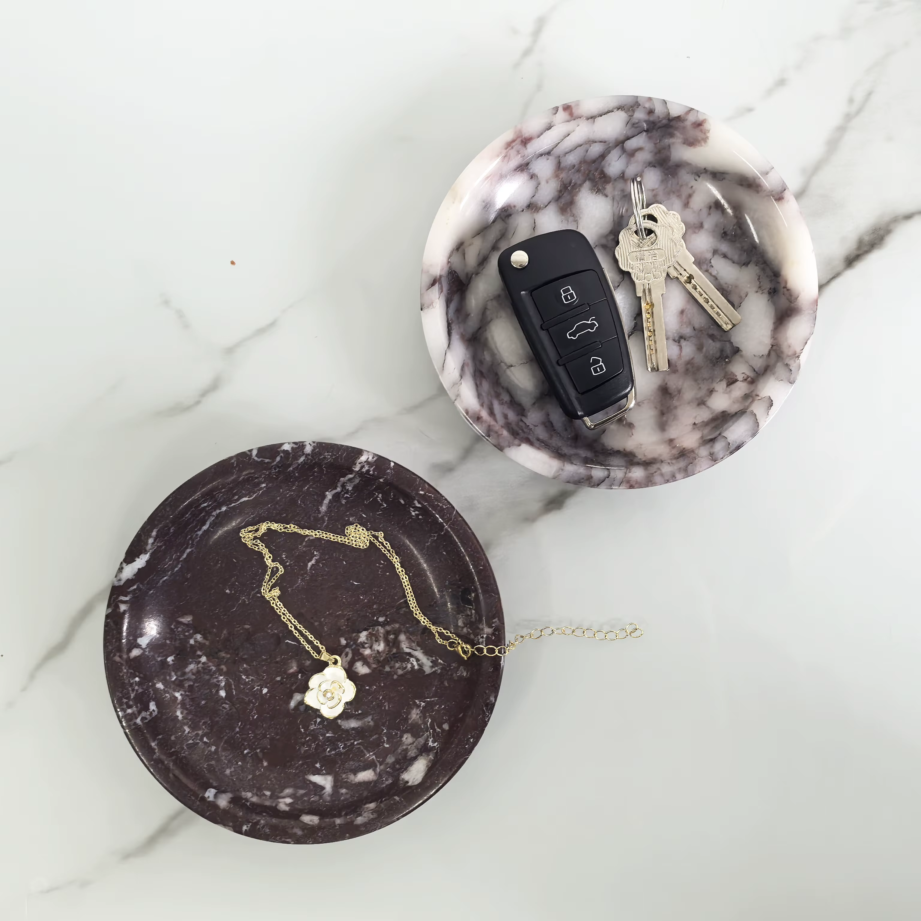 5.5" Natural Marble Round Tray - Elegant Home Decor & Key Holder