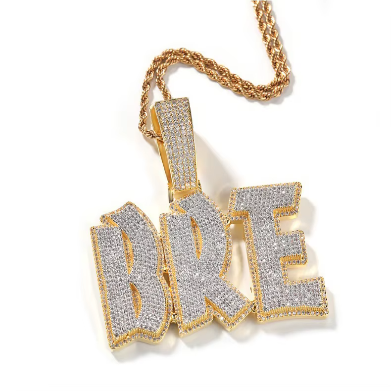 Custom Gold Plated Letter Pendant Necklace with Cubic Zirconia