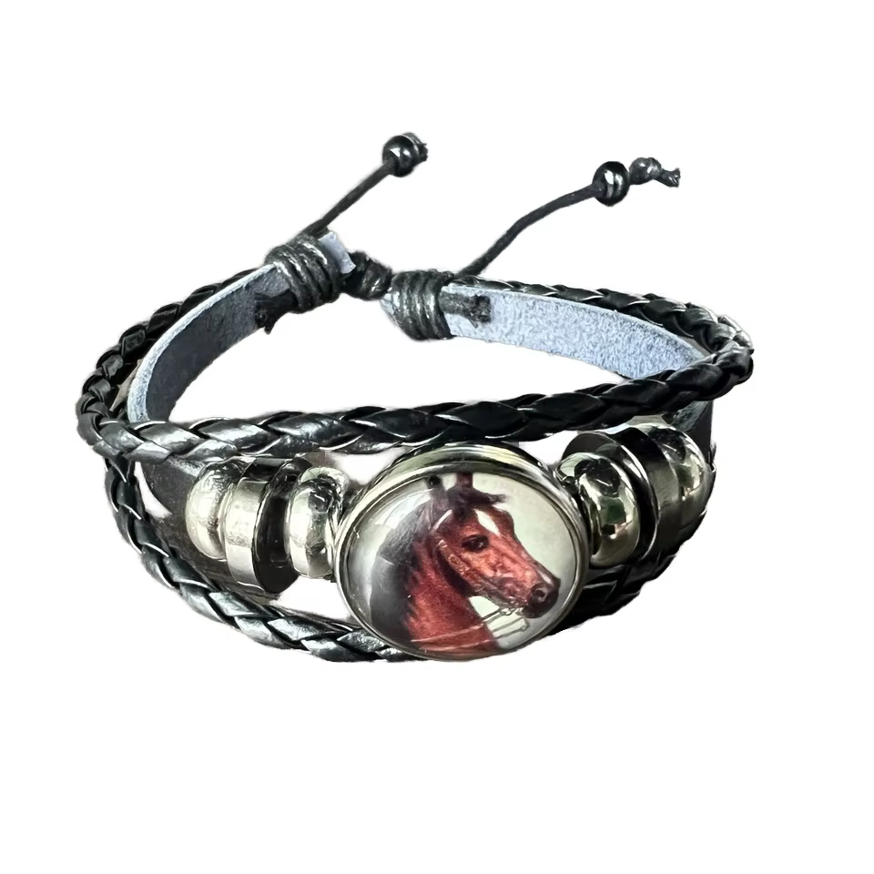 Vintage Horse Pattern Leather Bracelet - Handmade Fashion Jewelry