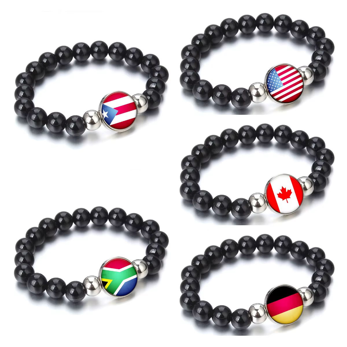 National Flag Beaded Bracelet - Adjustable Elastic Jewelry