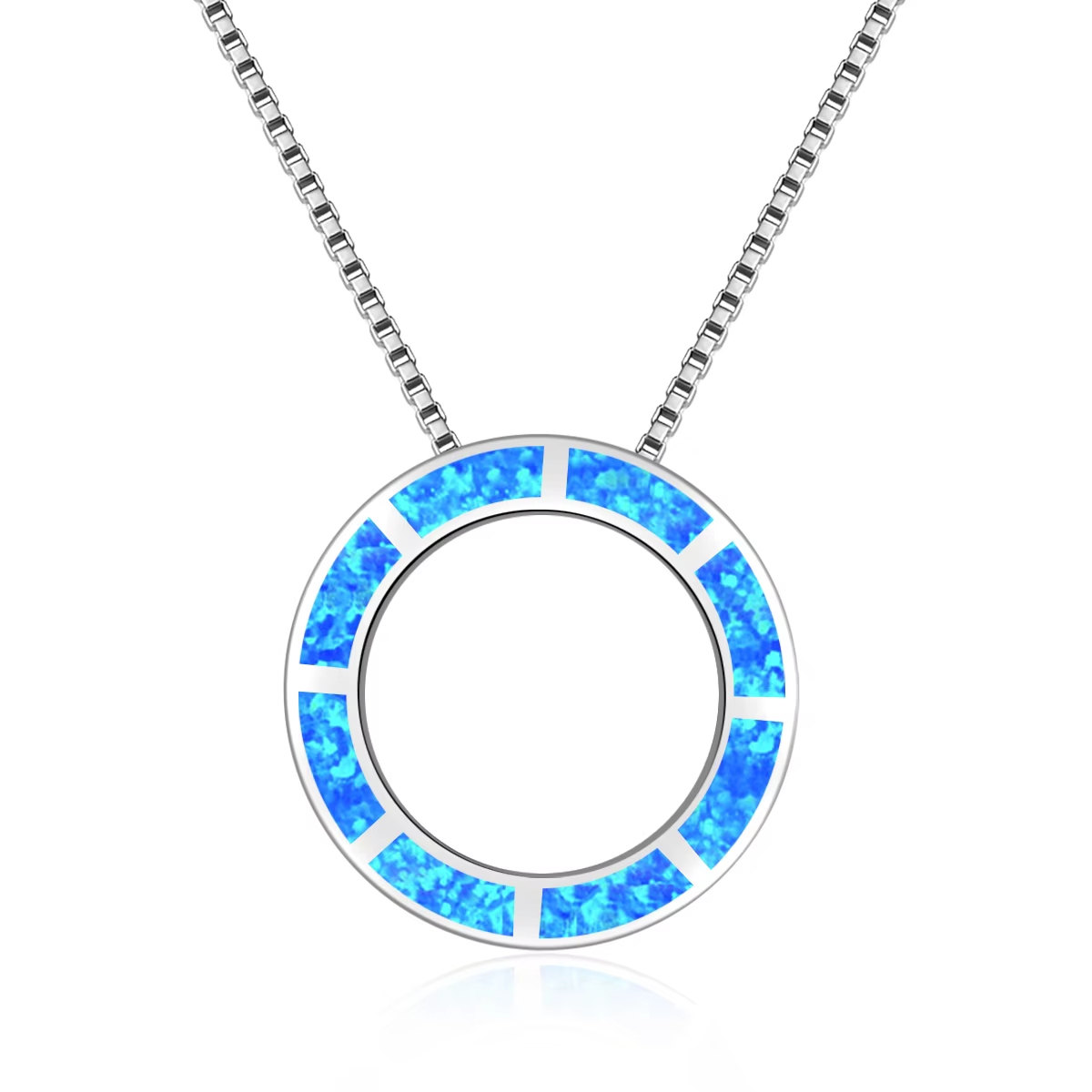 Aobao Blue Opal Circle Necklace - Minimalist Silver Plated Jewelry