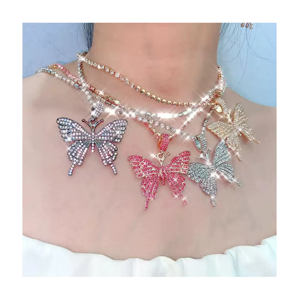 Stainless Steel Crystal Butterfly Necklace - Fashion Jewelry