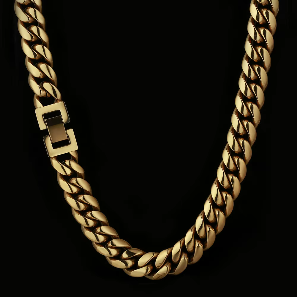 KRKC&CO 12mm Gold Plated Cuban Link Chain Necklace