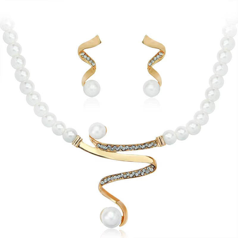 Vintage Simulated Pearl Jewelry Set - Bridal Necklace & Earrings