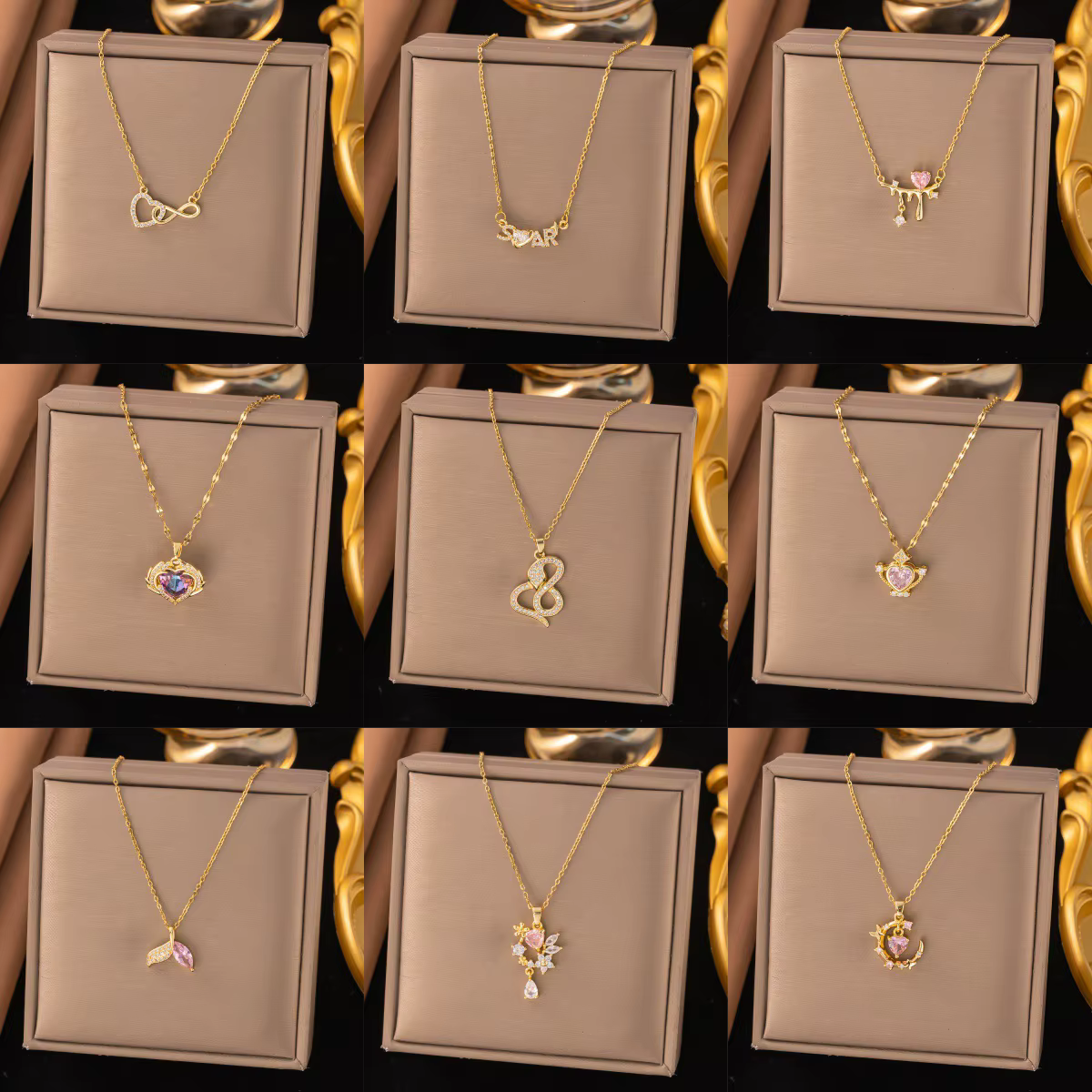 Trendy Gold Plated Fashion Necklace with Geometric Zircon Pendant