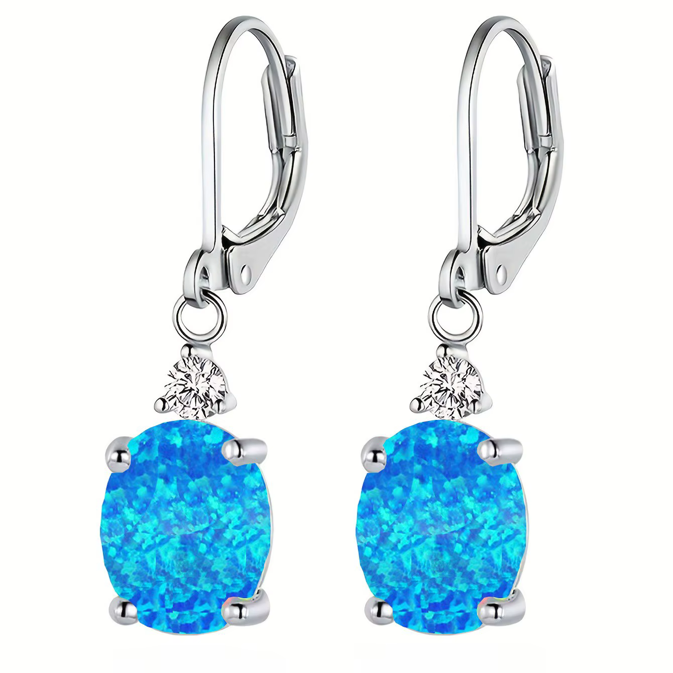 Elegant Blue Fire Opal Drop Earrings with CZ Accent