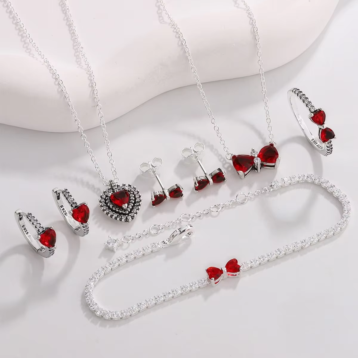 Romantic 925 Sterling Silver Heart Jewelry Set for Women