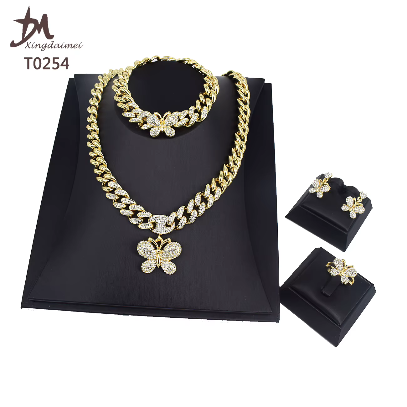 Xingdaimei T0254 Hip Hop Butterfly Jewelry Set - 14K Gold Plated