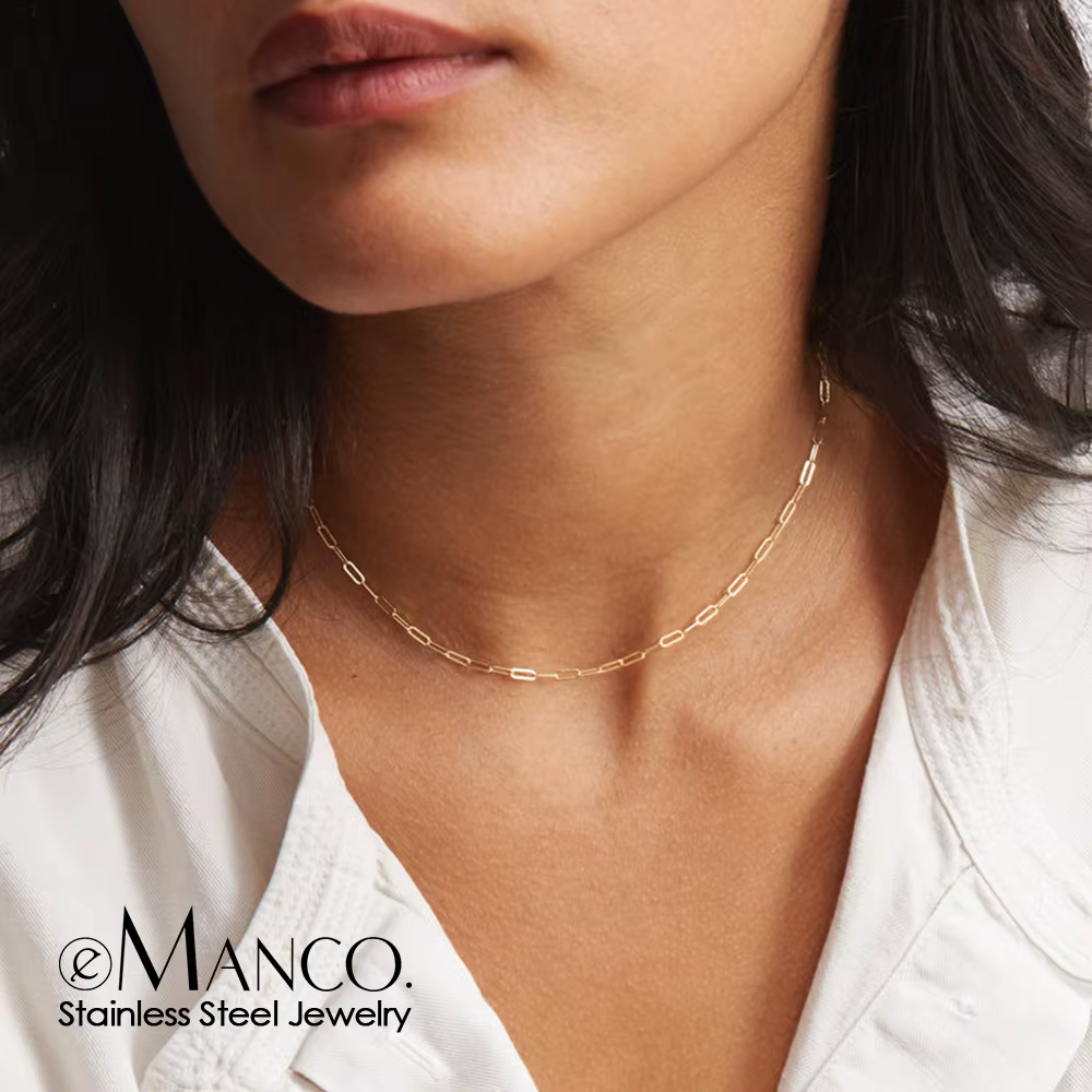Emanco Unisex Stainless Steel Paperclip Link Necklace - Gold/Silver