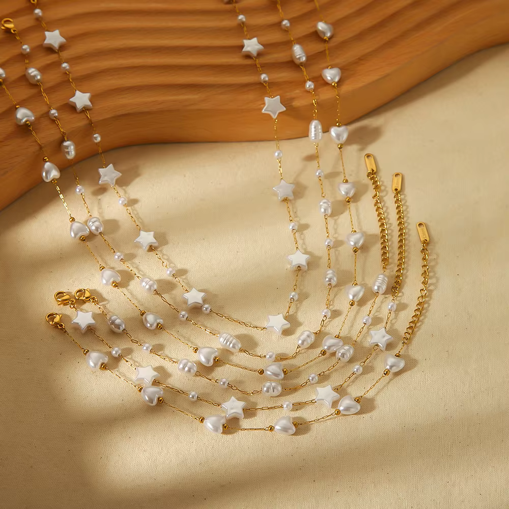 18k Gold Plated Baroque Pearls Beaded Necklace & Bracelet Set for Women