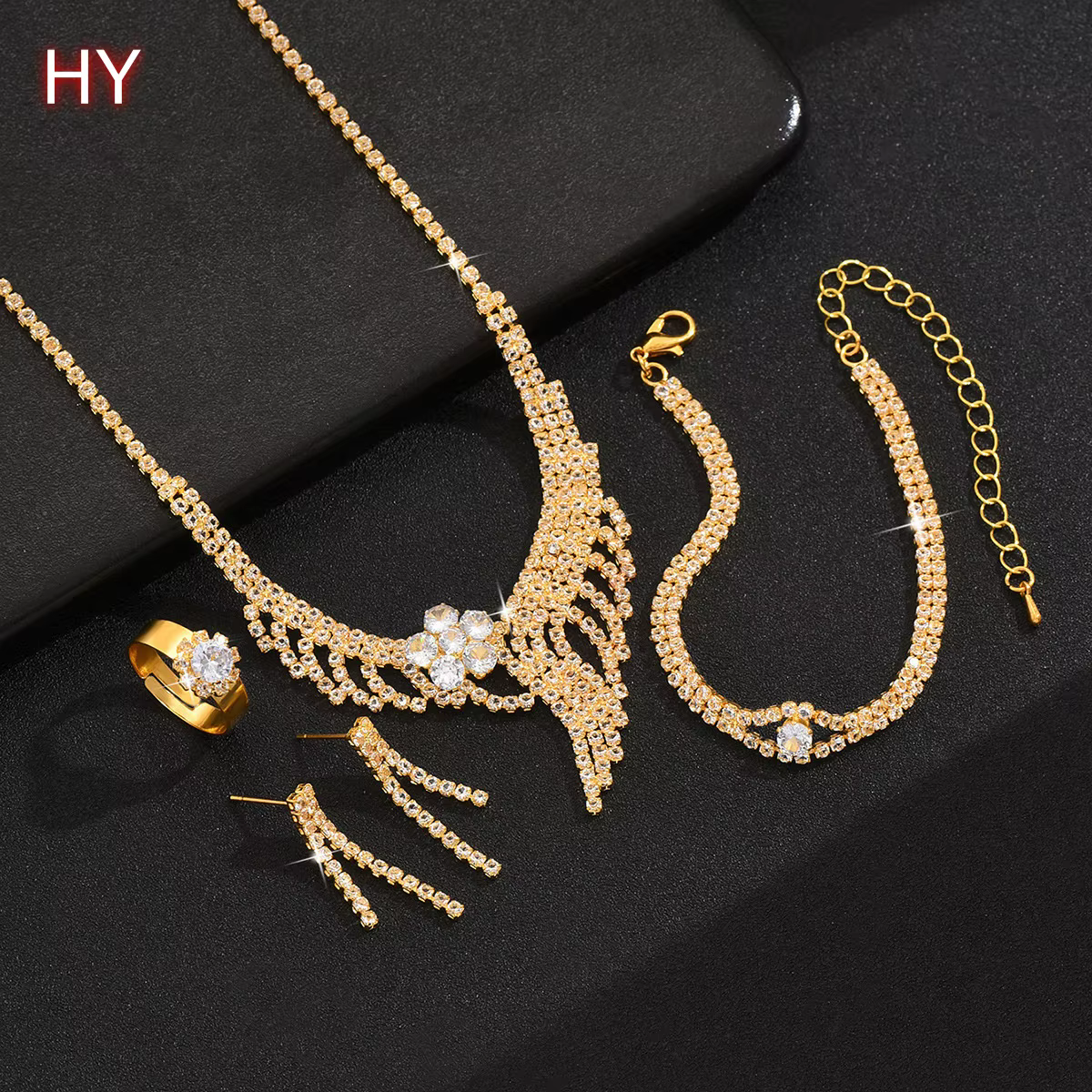 HY Elegant Wedding Jewelry Set - Bridal Necklace & Earrings