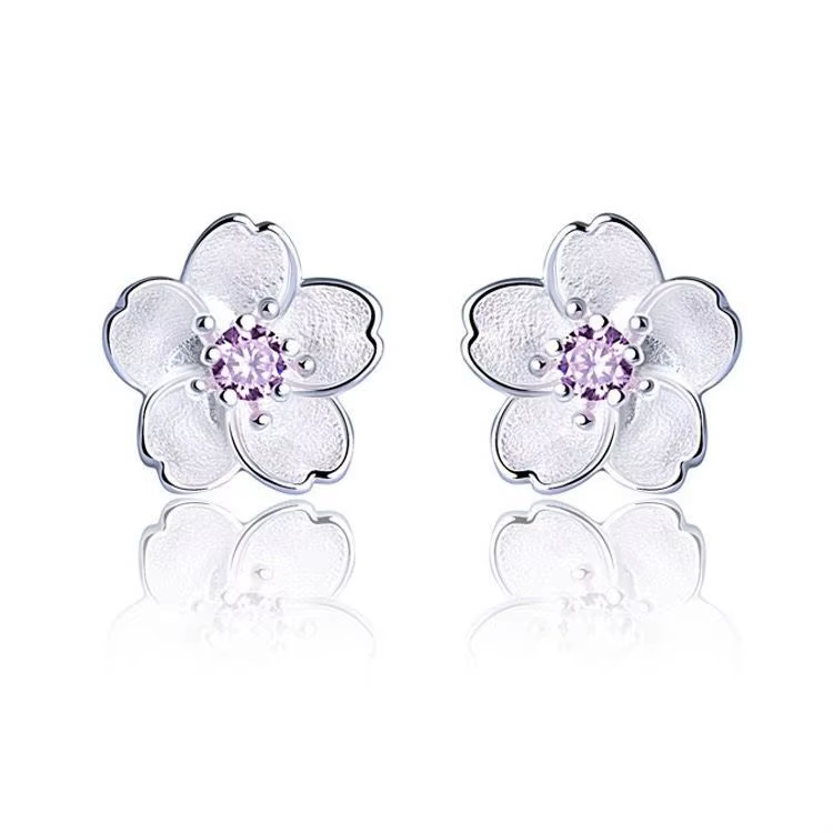 925 Sterling Silver Flower Stud Earrings with Amethyst