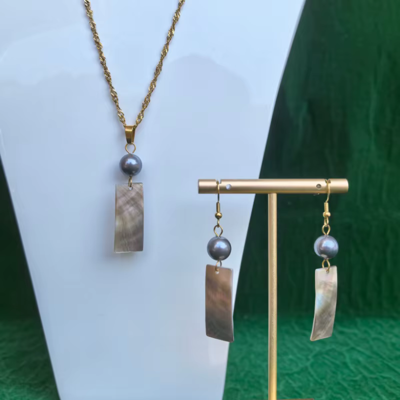 PAOMEIYANLA 18K Gold Plated Pearl Necklace & Earring Set - Vintage Geometric Design