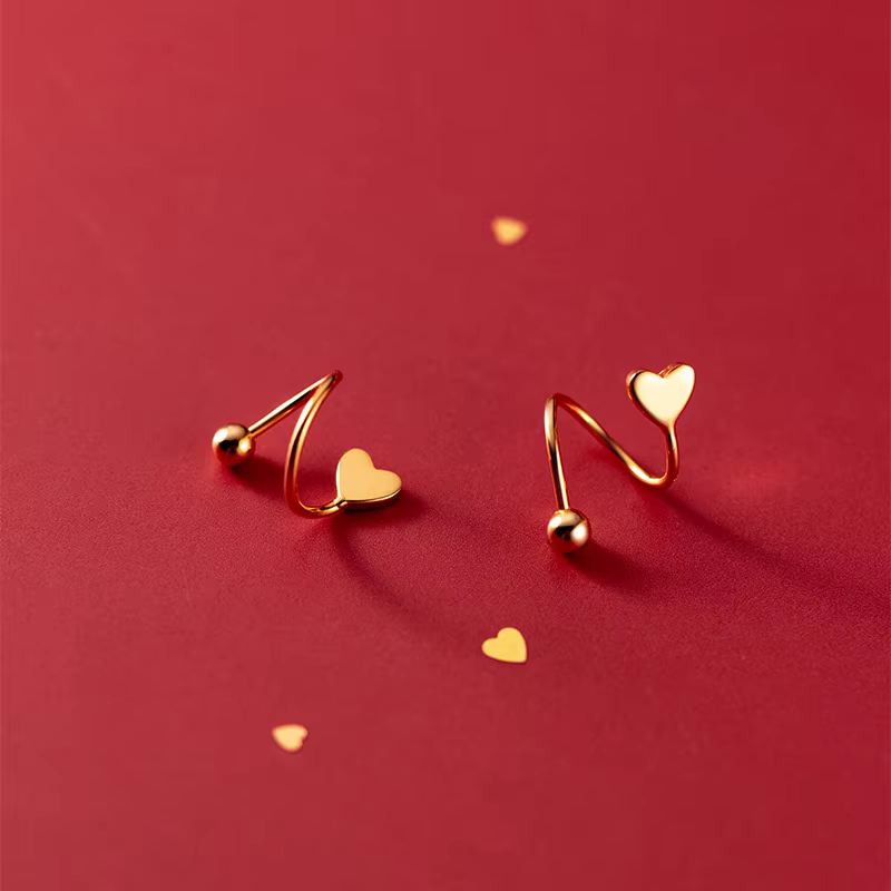 Sweet 925 Sterling Silver Heart Shape Twist Earrings - Gold & Silver