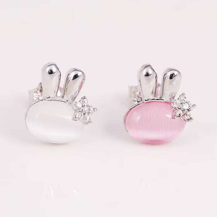 Cute 925 Sterling Silver Rabbit Opal Stud Earrings for Women & Girls