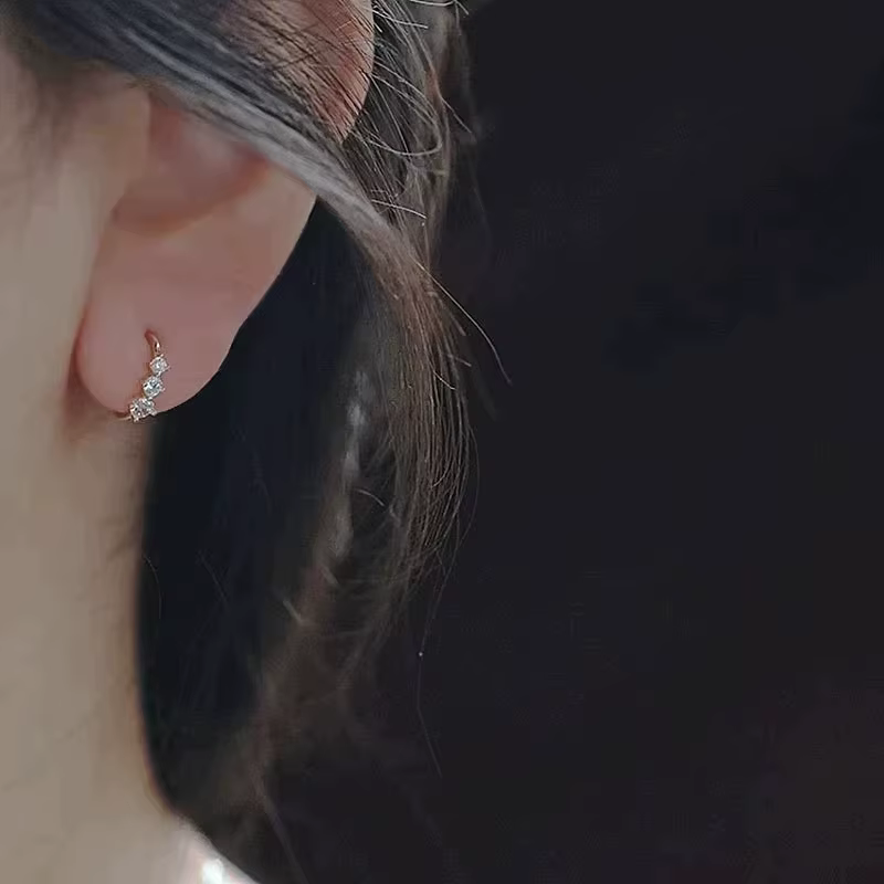 FY-ED436 Diamond-Encrusted Stud Earrings in Silver & Gold
