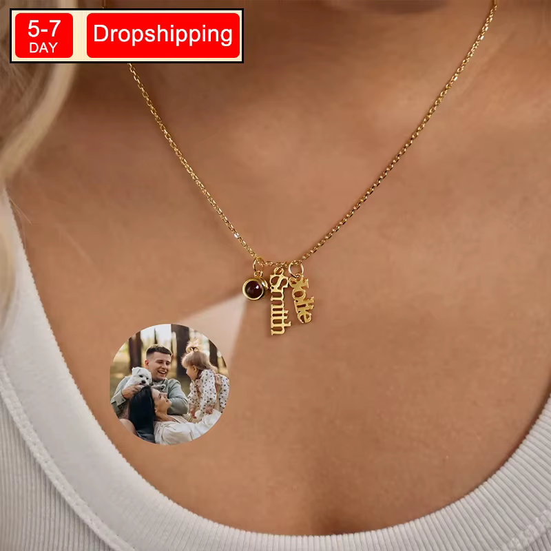 New North Custom Projection Name Necklace - Personalized Gold Plated Jewelry