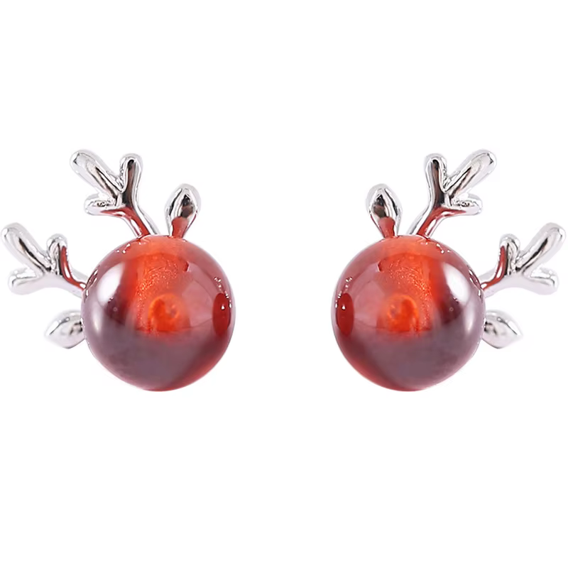 925 Sterling Silver Antler Garnet Stud Earrings for Women
