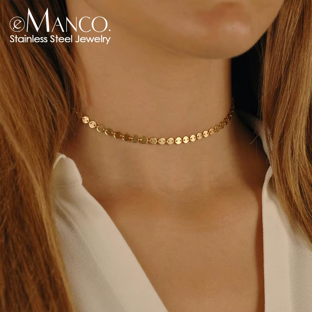 EManco Dainty 14K Gold Plated Stainless Steel Choker Necklace