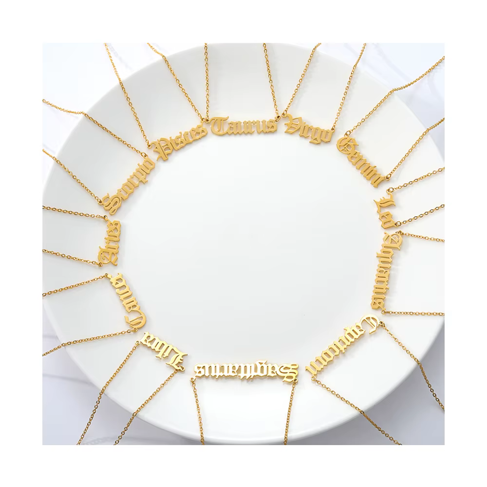 Custom 12 Astrology Zodiac Sign Pendant Necklaces - Gold Plated