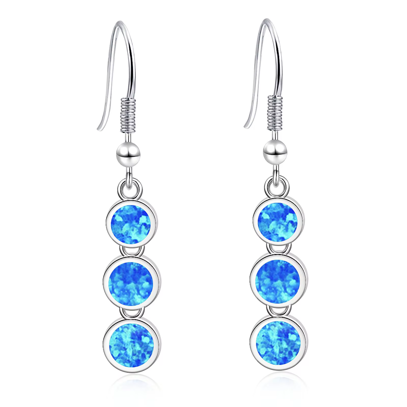 Dainty Blue Opal Earrings - Handcrafted Silver Plated Dangle Jewelry