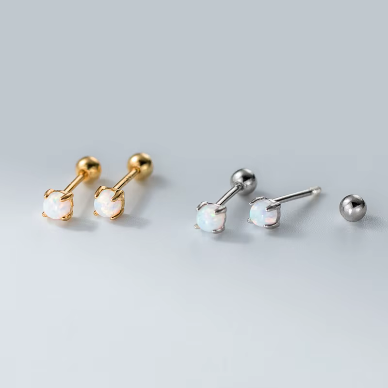 Fashion Simple 925 Sterling Silver 3MM Fire Opal Stone Stud Earrings
