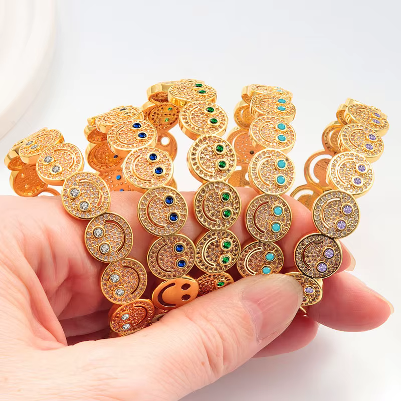Fashion Smiling Face Bracelet Set for Women - Adjustable Copper Jewelry
