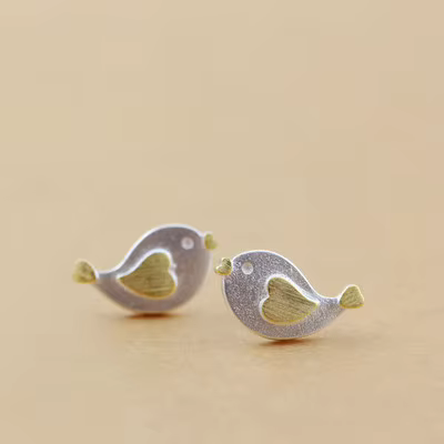 Cute 925 Sterling Silver Bird Stud Earrings for Women & Girls