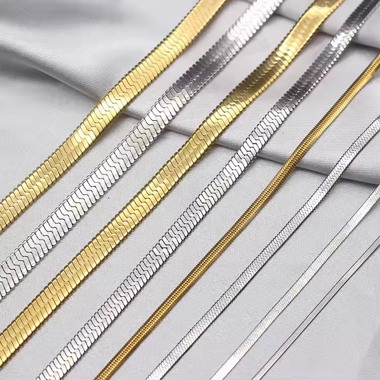 Hip Hop Stainless Steel Flat Herringbone Snake Chain Necklace for Men and Women