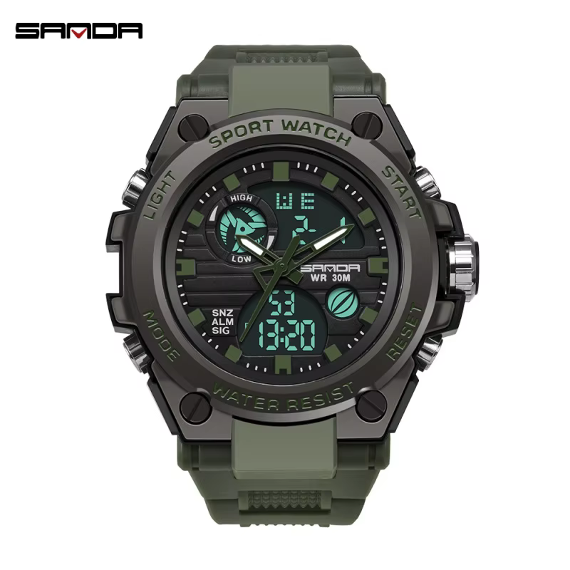 SANDA Men's Digital Sports Watch - Waterproof Dual Display Quartz