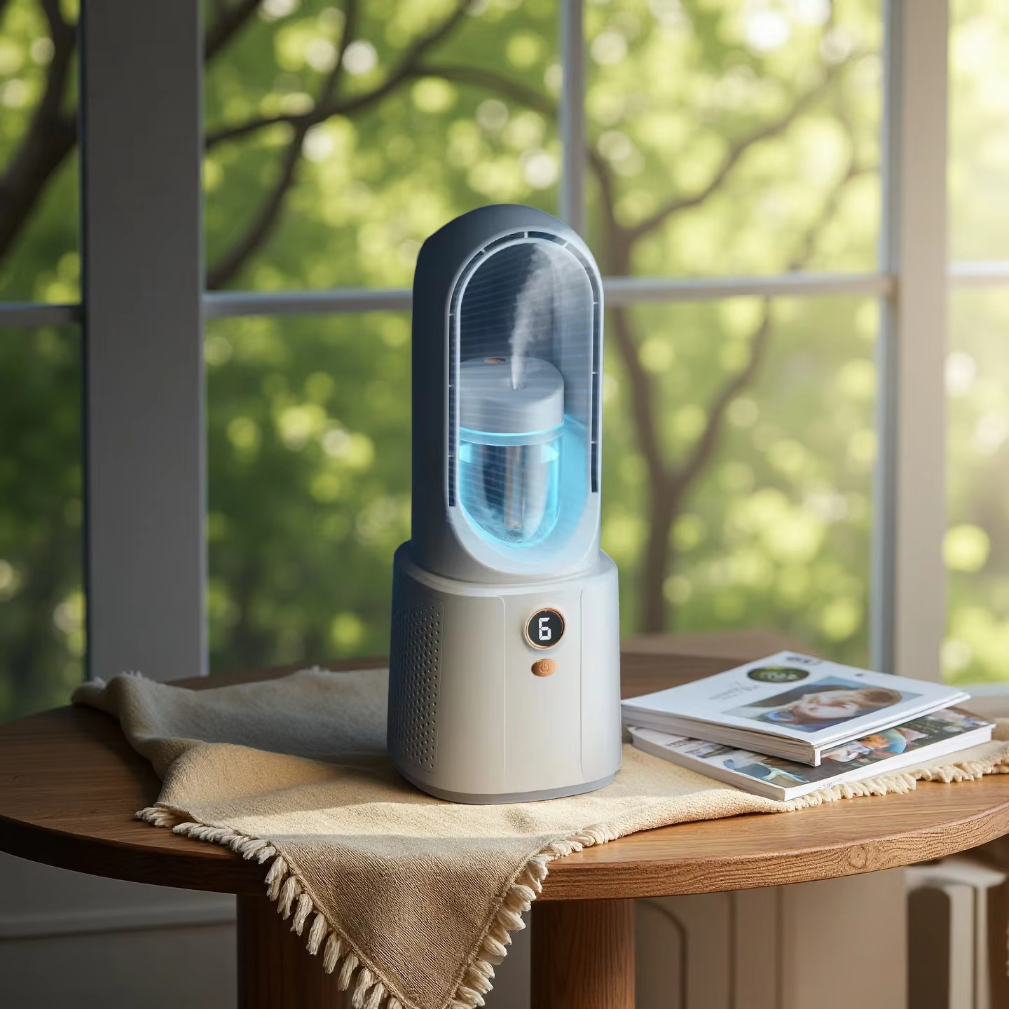 Rechargeable Bladeless Fan with Humidifier - 6 Speed Cooler
