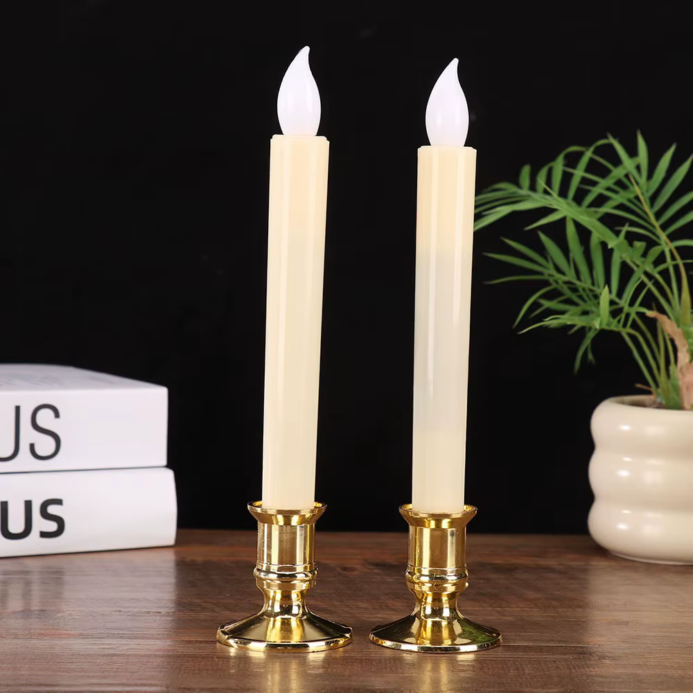 LED Candle Set - 2pcs, Plastic & Metal, Romantic Decor