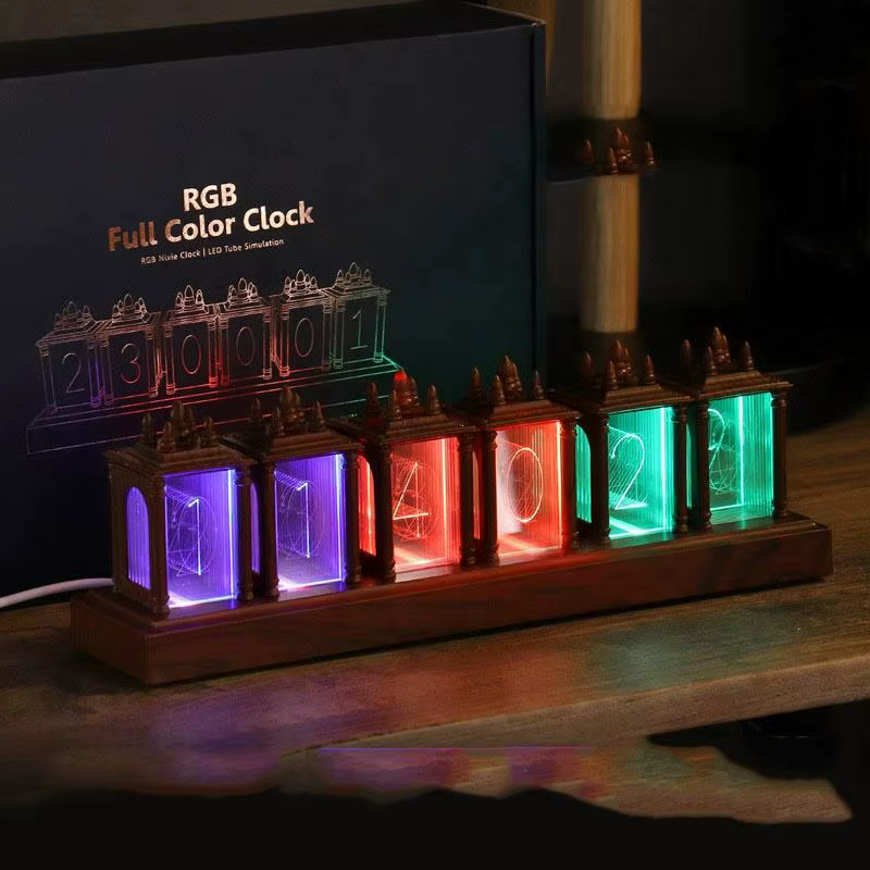 RGB Nixie Clock - Retro Electronic Table Clock with Colorful LED Display